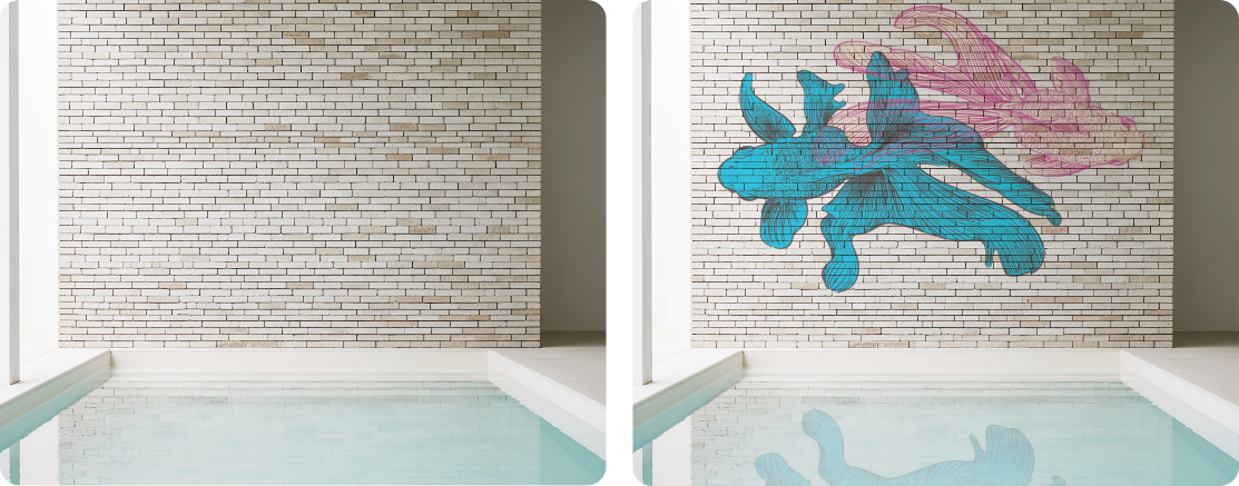 Indoor Pool Hall Wall Art | Clinker Brick Printed Mural